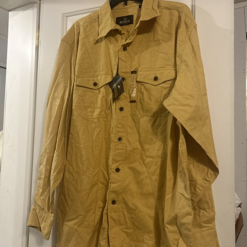 NWT Men's Redhead Button Up Shirt Yellow/Gold Size L 100% Cotton Long Sleeve